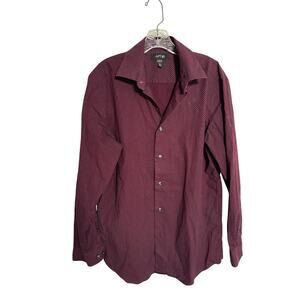 Apt. 9 Mens Button Down Tech Shirt Maroon Long Sleeve Size 16.5 34/35 Slim Fit